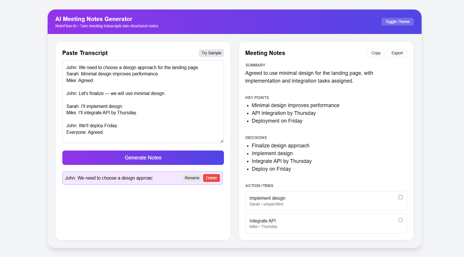 AI Meeting Notes Generator
